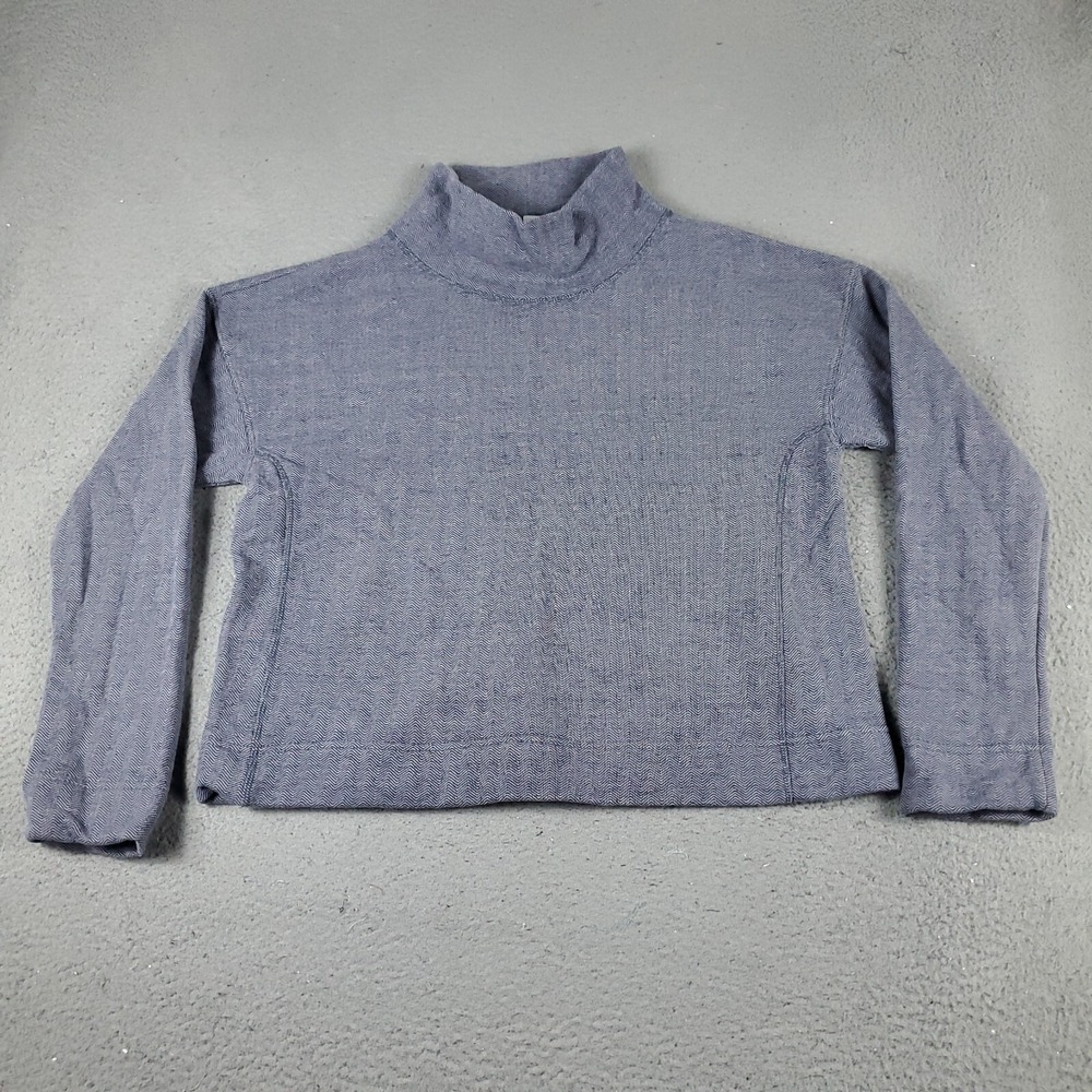 Vineyard Vines Womens Large Blue Herringbone Mock Neck Crop Pullover Sweater